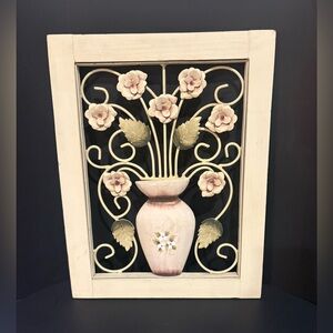3D Vintage Floral Vase Wall Art in Cream and Pink
